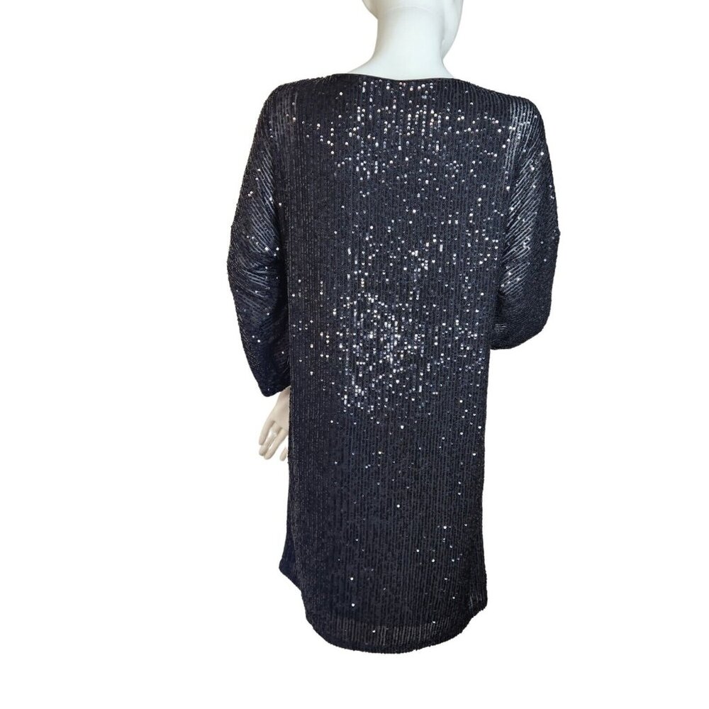 VINCE CAMUTO Women's Sparkle Black Sequin 3/4 Sleeve Mid Dress Size XS (12) - Picture 4 of 15